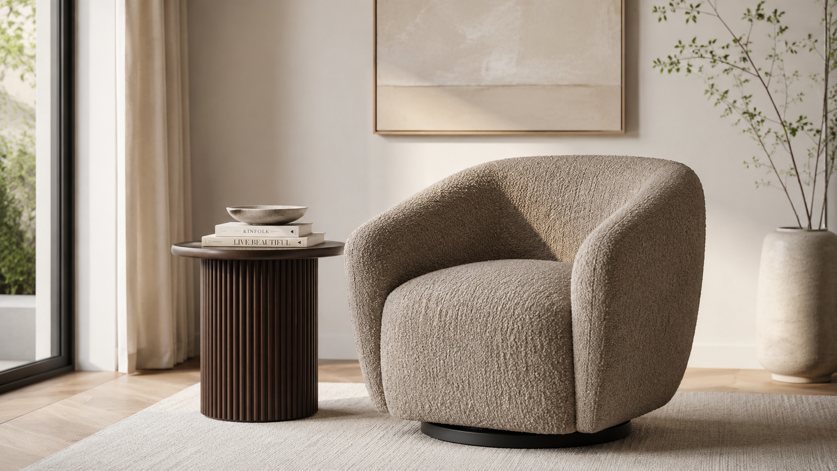 Boucle Earthy Neutral Armchair Cozy